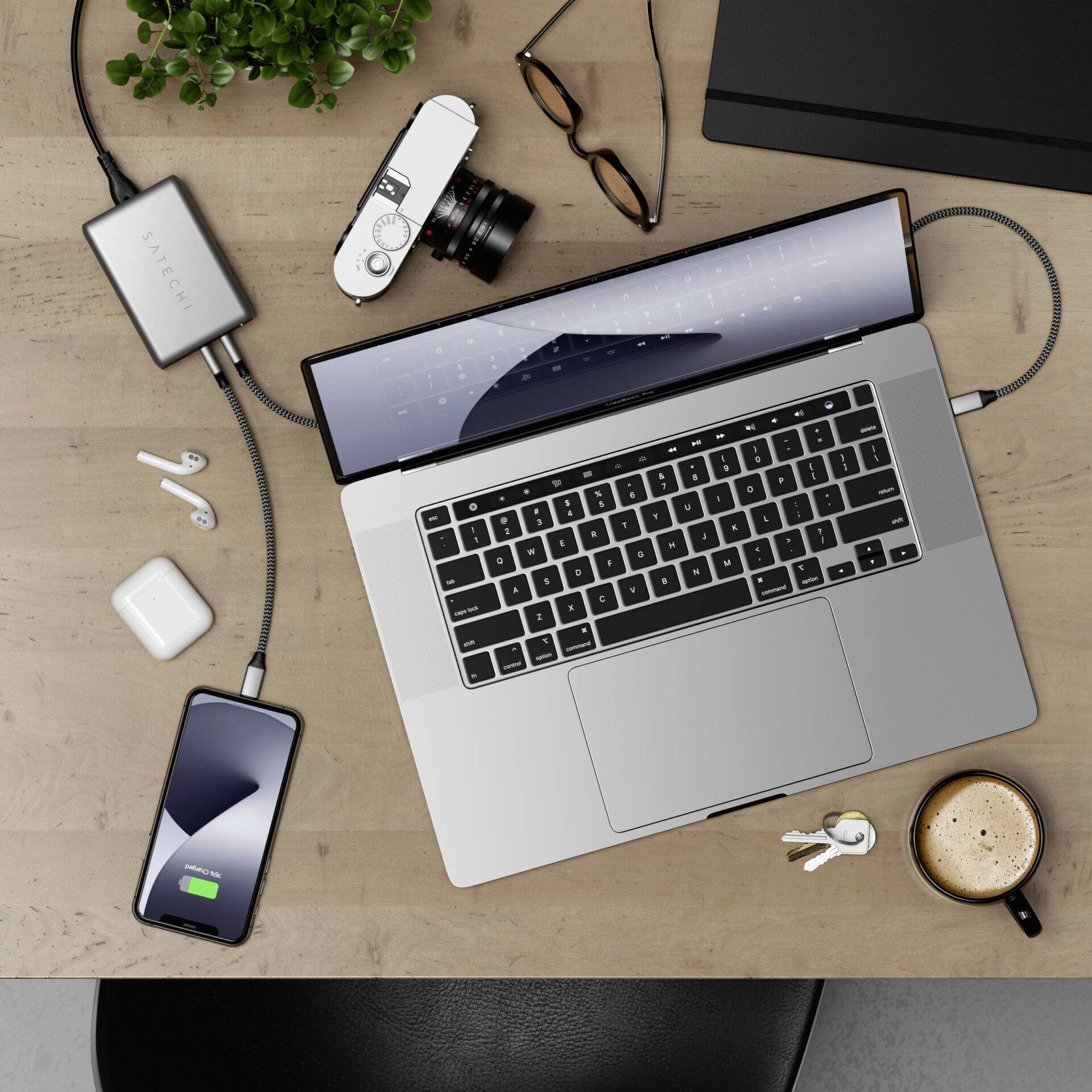 Satechi ST-TC100GM-EU USB Ladegerät 100W 1x USB-A, 2x USB-C® USB PD Schwarz, Grau Innenbereich