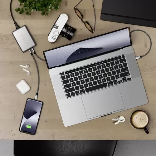 Satechi ST-TC100GM-EU USB Ladegerät 100W 1x USB-A, 2x USB-C® USB PD Schwarz, Grau Innenbereich Satechi ST-TC100GM-EU USB Ladegerät 100W 1x USB-A, 2x USB-C® USB PD Schwarz, Grau Innenbereich