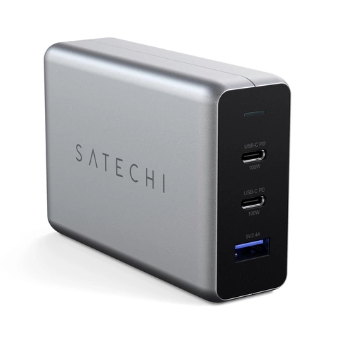 Satechi ST-TC100GM-EU USB Ladegerät 100W 1x USB-A, 2x USB-C® USB PD Schwarz, Grau Innenbereich Satechi ST-TC100GM-EU USB Ladegerät 100W 1x USB-A, 2x USB-C® USB PD Schwarz, Grau Innenbereich