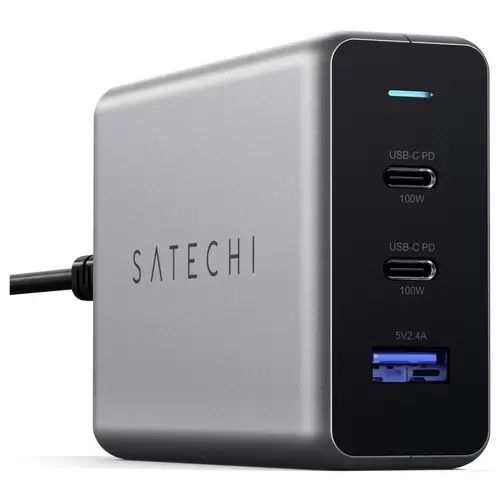 Satechi ST-TC100GM-EU USB Ladegerät 100W 1x USB-A, 2x USB-C® USB PD Schwarz, Grau Innenbereich Satechi ST-TC100GM-EU USB Ladegerät 100W 1x USB-A, 2x USB-C® USB PD Schwarz, Grau Innenbereich