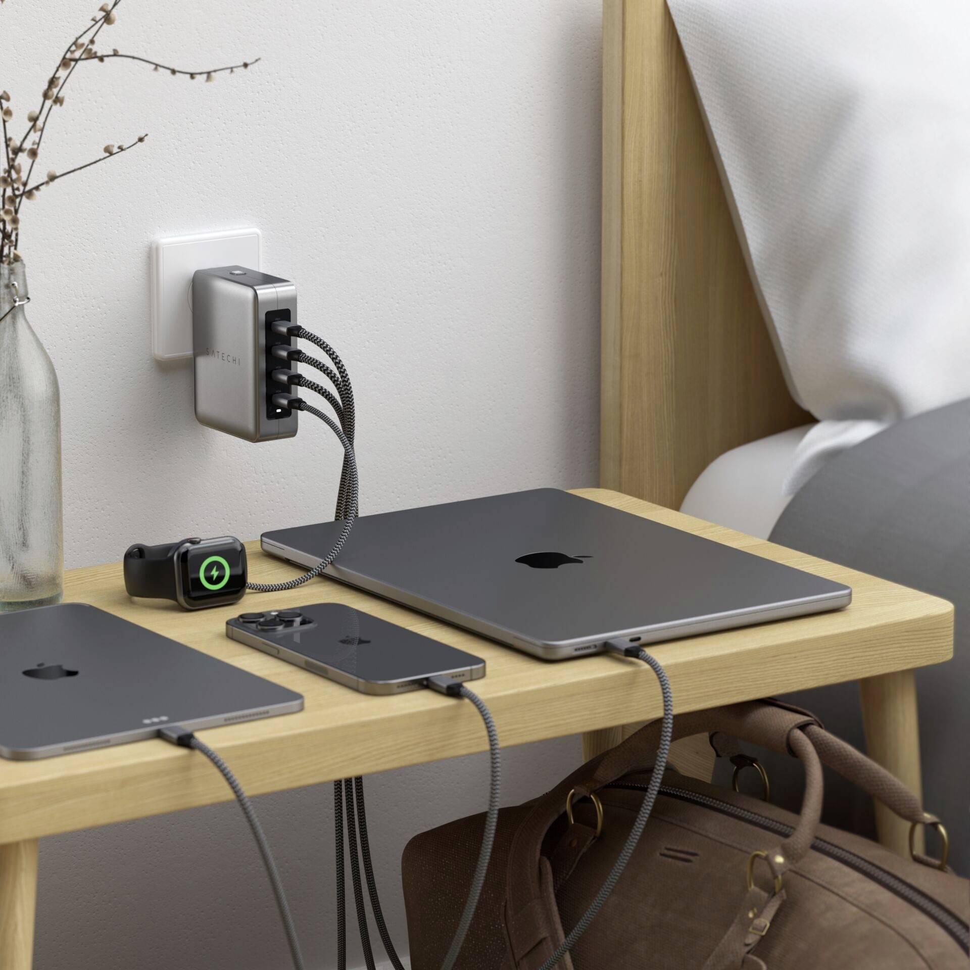 Satechi ST-W145GTM USB Ladegerät 145 W 4x USB-C® USB PD Grau Innenbereich