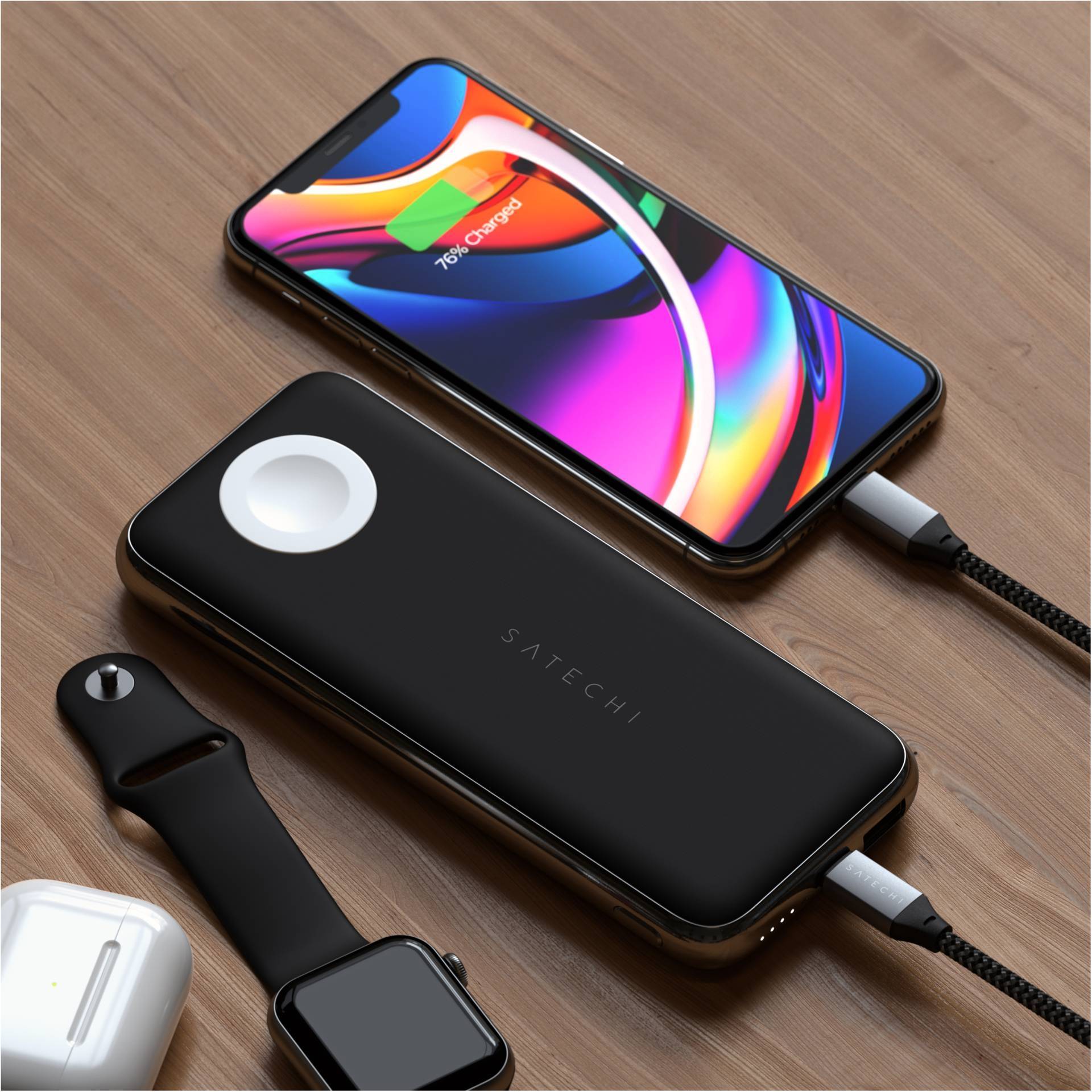 Satechi Quatro Wireless Powerbank 10000 mAh Qi Wireless Charging USB-A, USB-C® Schwarz