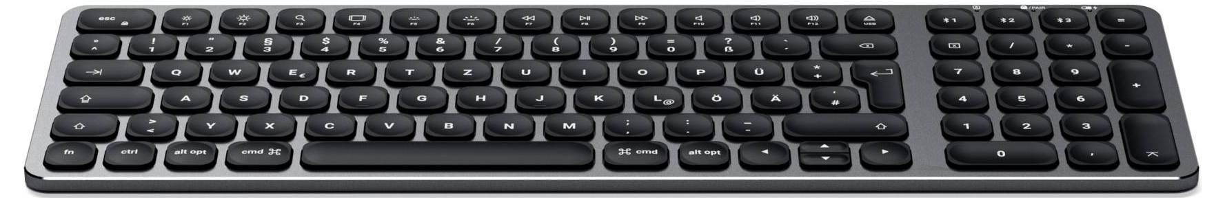 Satechi ST-ACBKM-DE Bluetooth® Tastatur Deutsch, QWERTZ Anthrazit mit numerischer Tastatur, Beleuchtet
