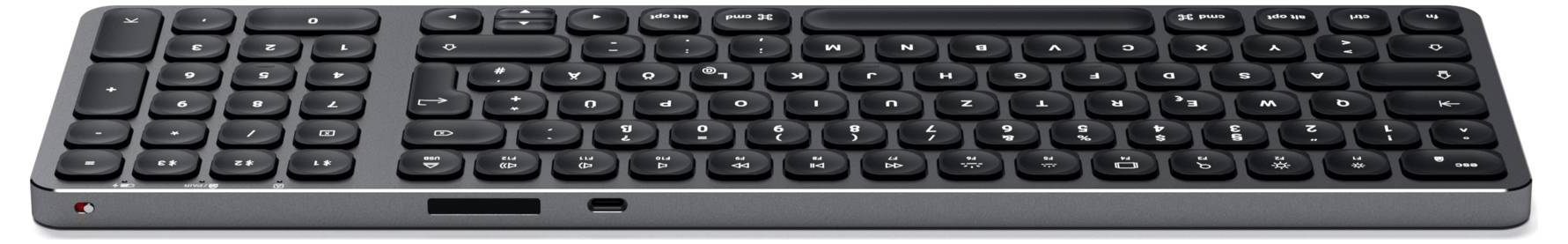 Satechi ST-ACBKM-DE Bluetooth® Tastatur Deutsch, QWERTZ Anthrazit mit numerischer Tastatur, Beleuchtet