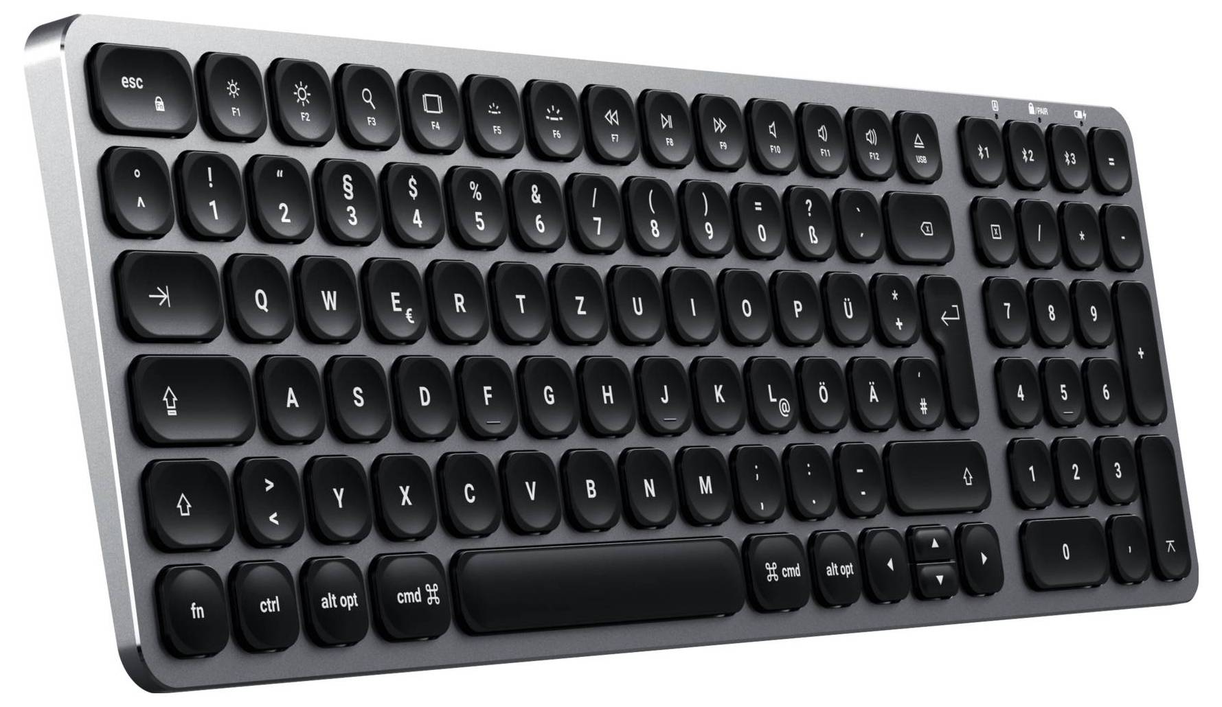 Satechi ST-ACBKM-DE Bluetooth® Tastatur Deutsch, QWERTZ Anthrazit mit numerischer Tastatur, Beleuchtet