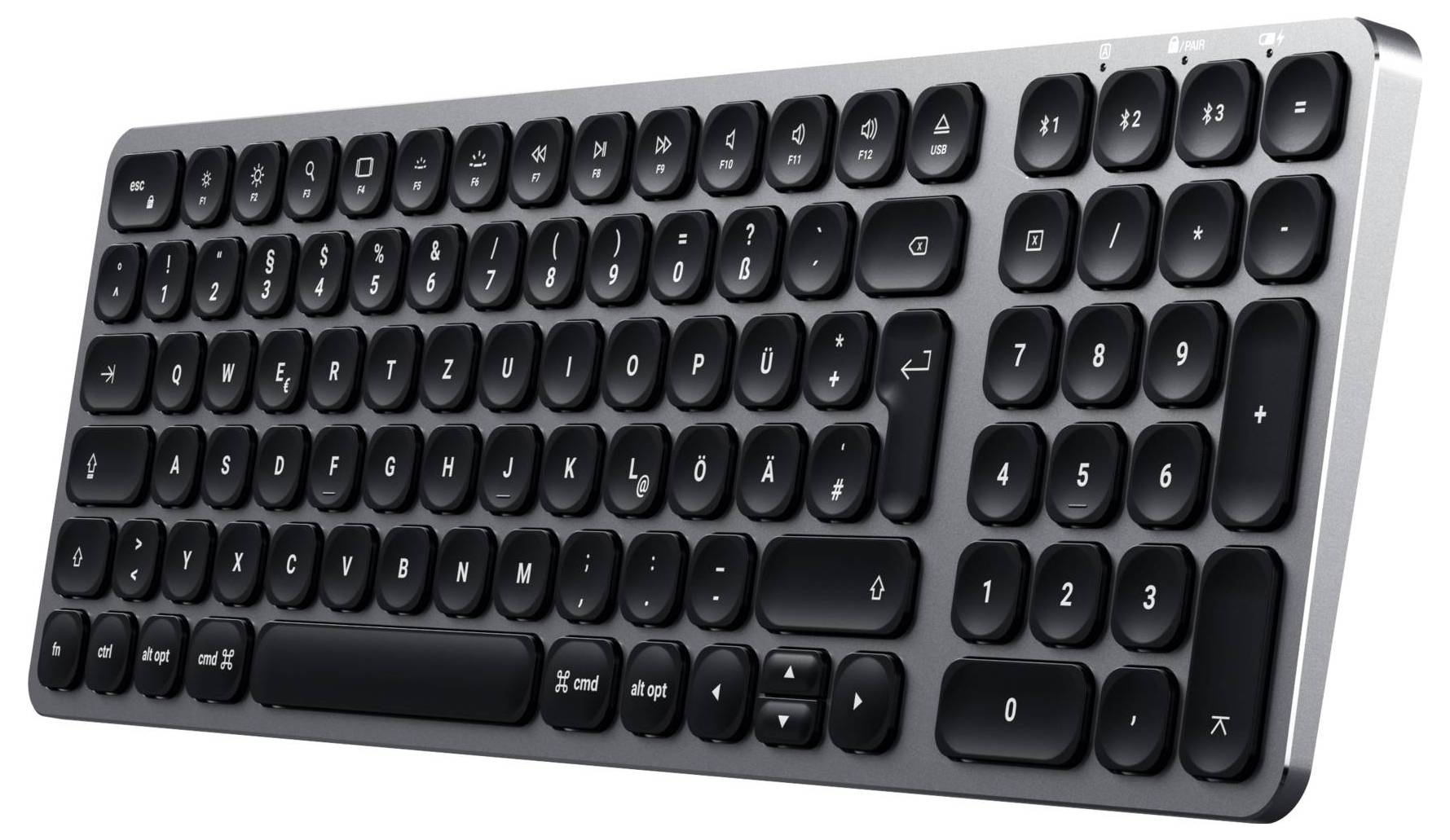 Satechi ST-ACBKM-DE Bluetooth® Tastatur Deutsch, QWERTZ Anthrazit mit numerischer Tastatur, Beleuchtet