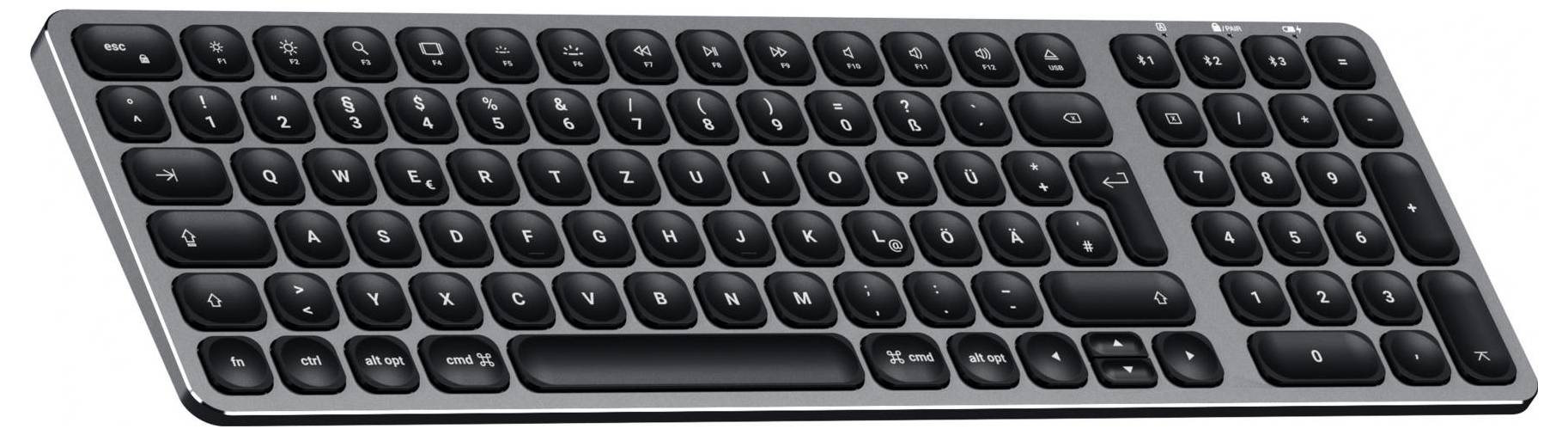 Satechi ST-ACBKM-DE Bluetooth® Tastatur Deutsch, QWERTZ Anthrazit mit numerischer Tastatur, Beleuchtet