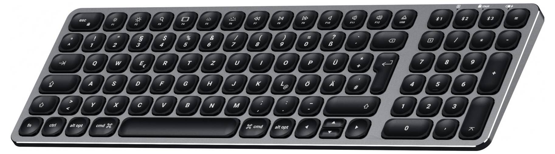 Satechi ST-ACBKM-DE Bluetooth® Tastatur Deutsch, QWERTZ Anthrazit mit numerischer Tastatur, Beleuchtet