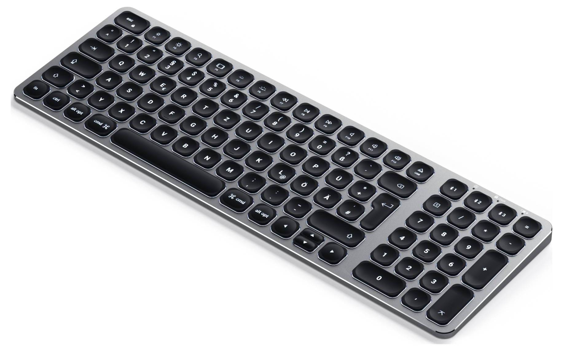 Satechi ST-ACBKM-DE Bluetooth® Tastatur Deutsch, QWERTZ Anthrazit mit numerischer Tastatur, Beleuchtet
