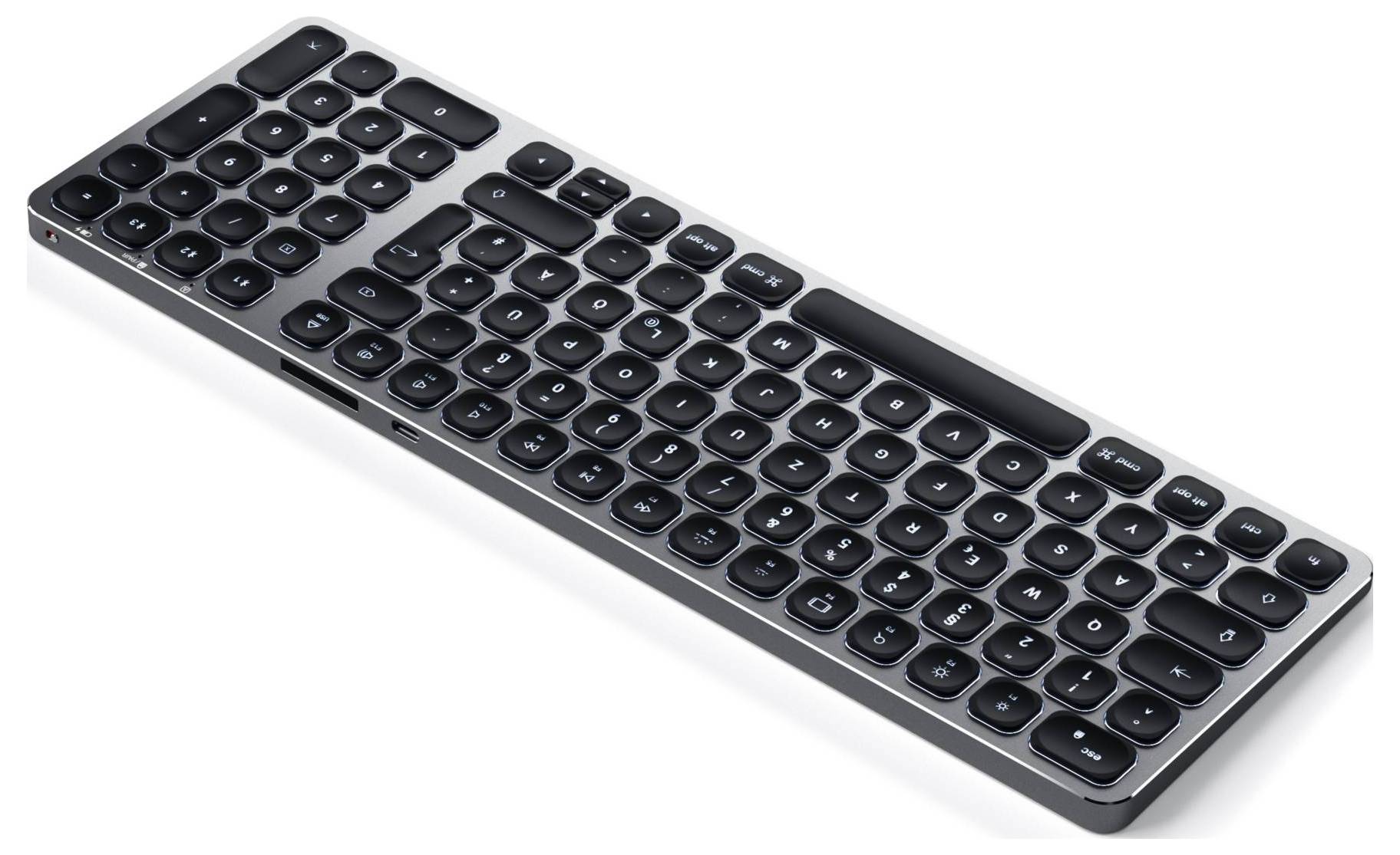 Satechi ST-ACBKM-DE Bluetooth® Tastatur Deutsch, QWERTZ Anthrazit mit numerischer Tastatur, Beleuchtet