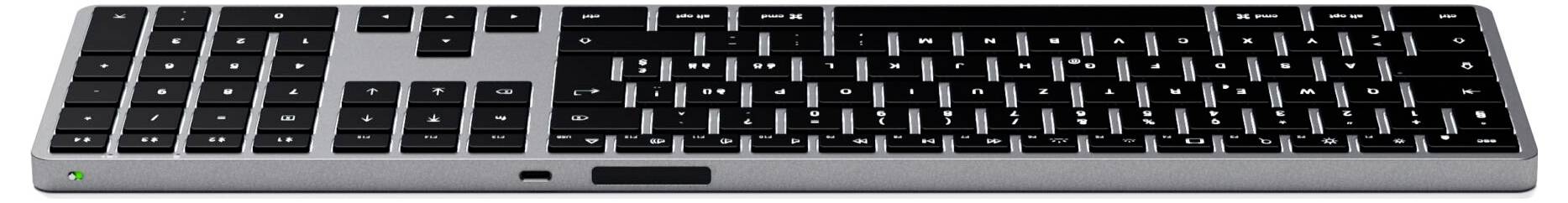 Satechi Slim X3 Bluetooth® Tastatur Schweiz, QWERTZ Anthrazit Multimediatasten, mit numerischer Tastatur, Beleuchtet