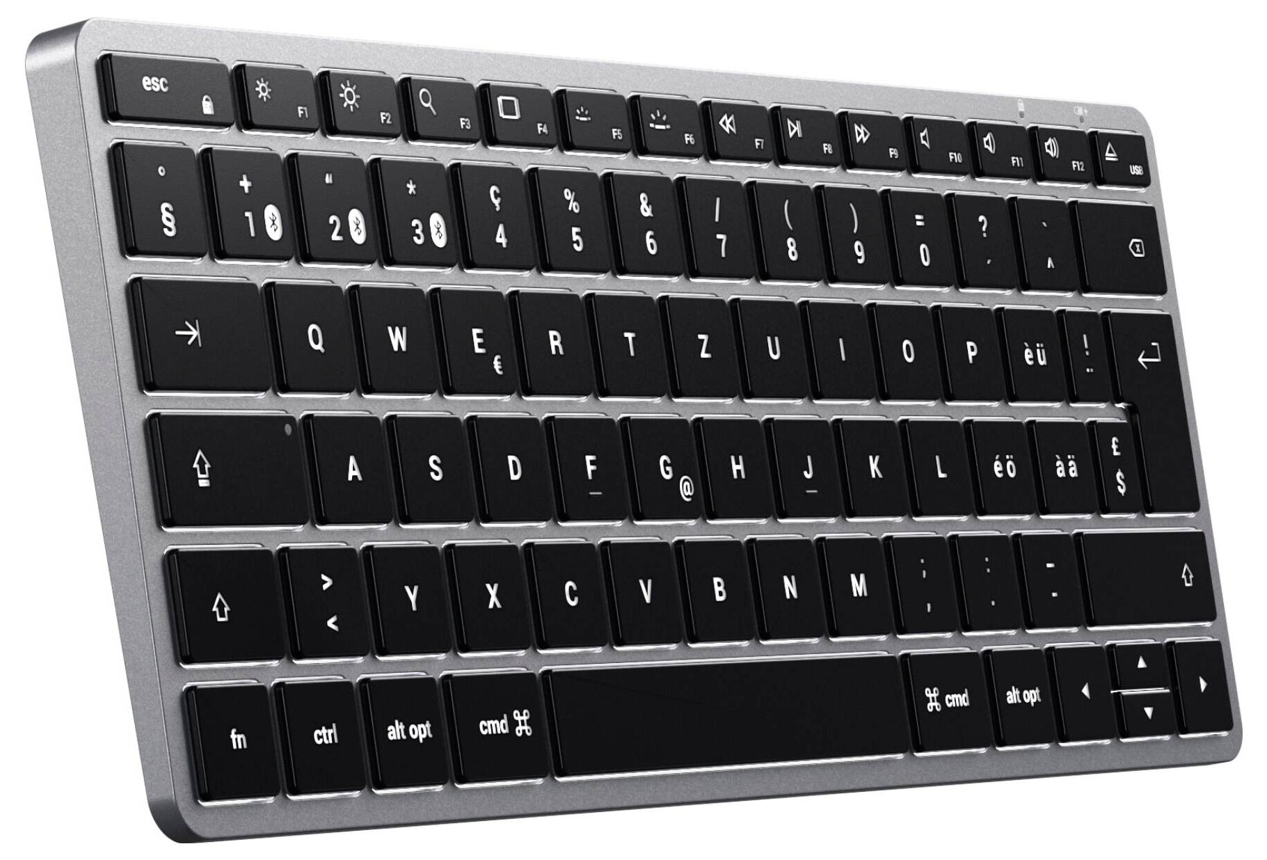 Satechi Slim X1 Bluetooth® Tastatur Schweiz, QWERTZ Anthrazit Multimediatasten, Beleuchtet