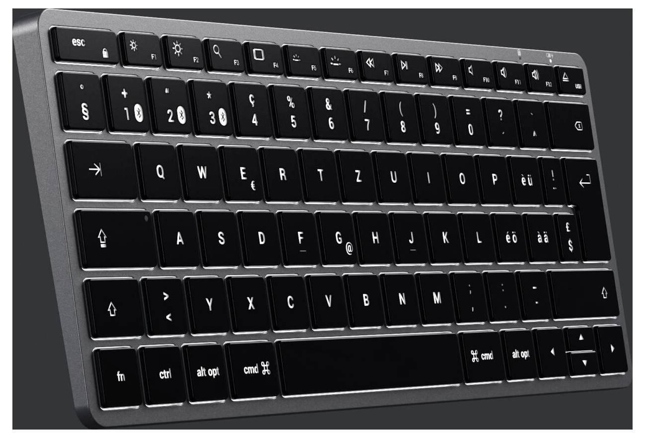 Satechi Slim X1 Bluetooth® Tastatur Schweiz, QWERTZ Anthrazit Multimediatasten, Beleuchtet