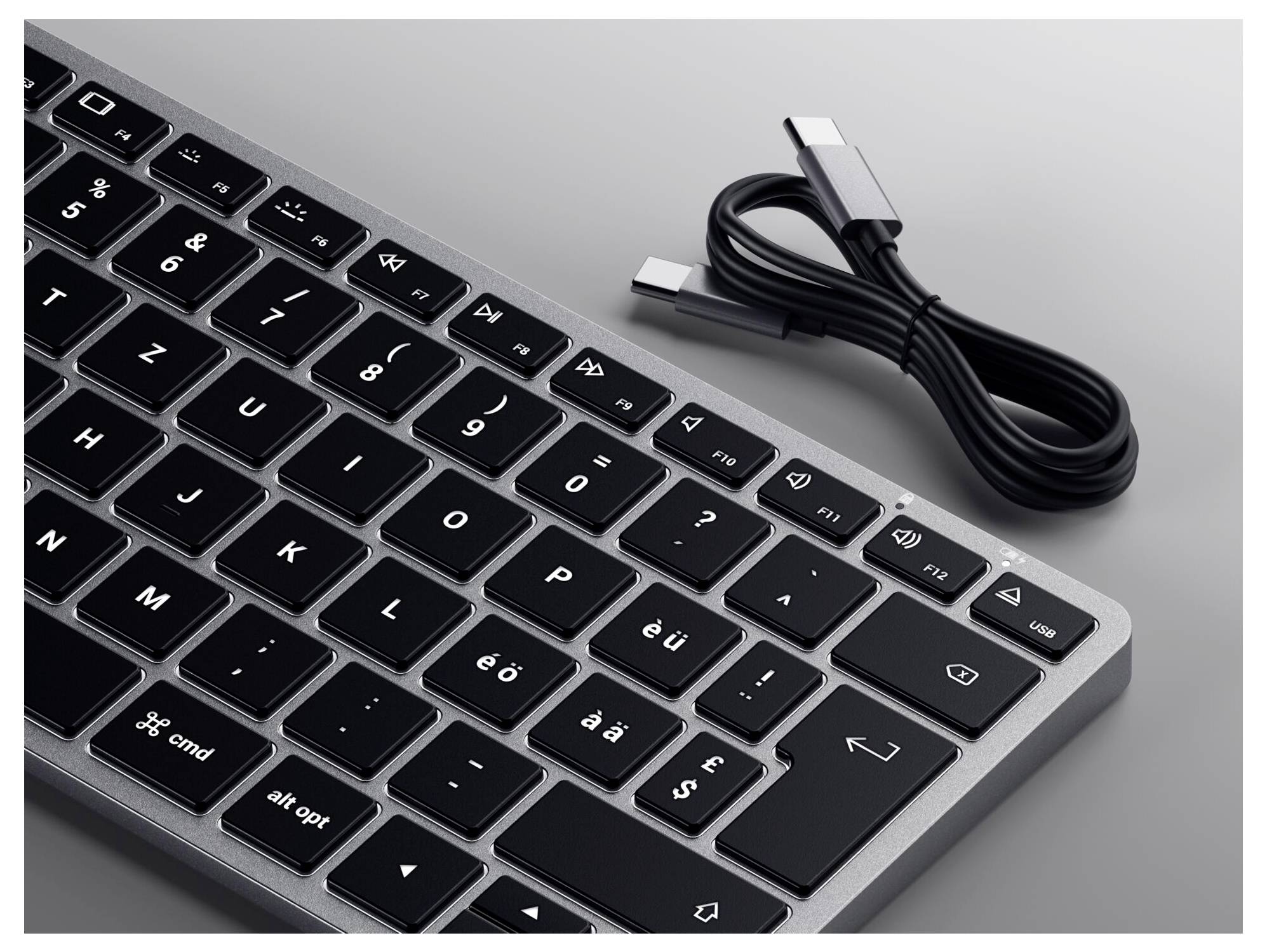 Satechi Slim X1 Bluetooth® Tastatur Schweiz, QWERTZ Anthrazit Multimediatasten, Beleuchtet