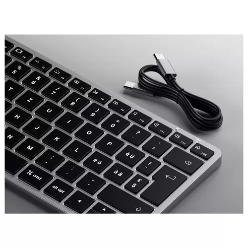 Satechi Slim X1 Bluetooth® Tastatur Schweiz, QWERTZ Anthrazit Multimediatasten, Beleuchtet Satechi Slim X1 Bluetooth® Tastatur Schweiz, QWERTZ Anthrazit Multimediatasten, Beleuchtet