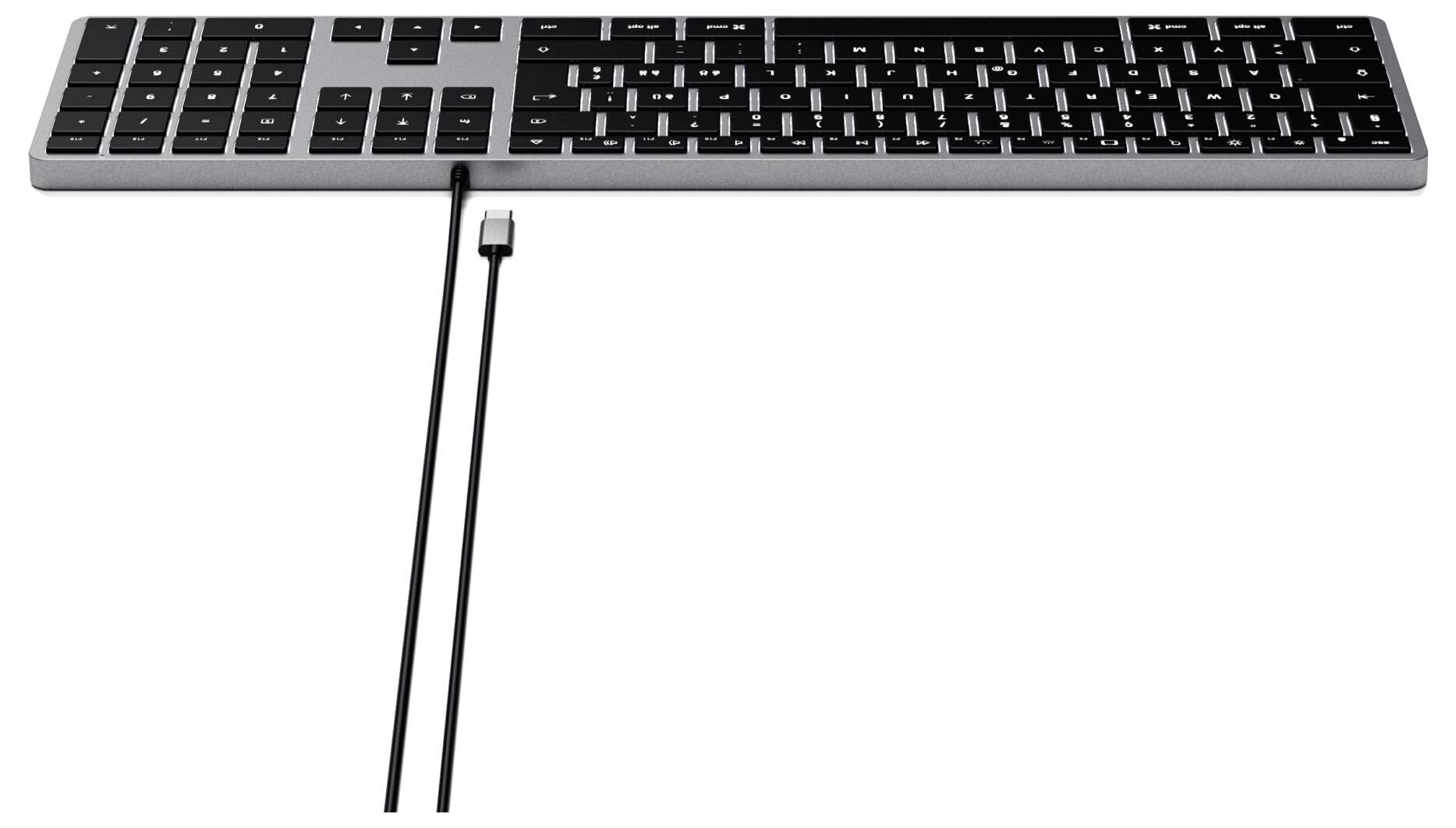 Satechi Slim W3 Kabelgebunden Tastatur Schweiz, QWERTZ Anthrazit Multimediatasten, mit numerischer Tastatur, Beleuchtet