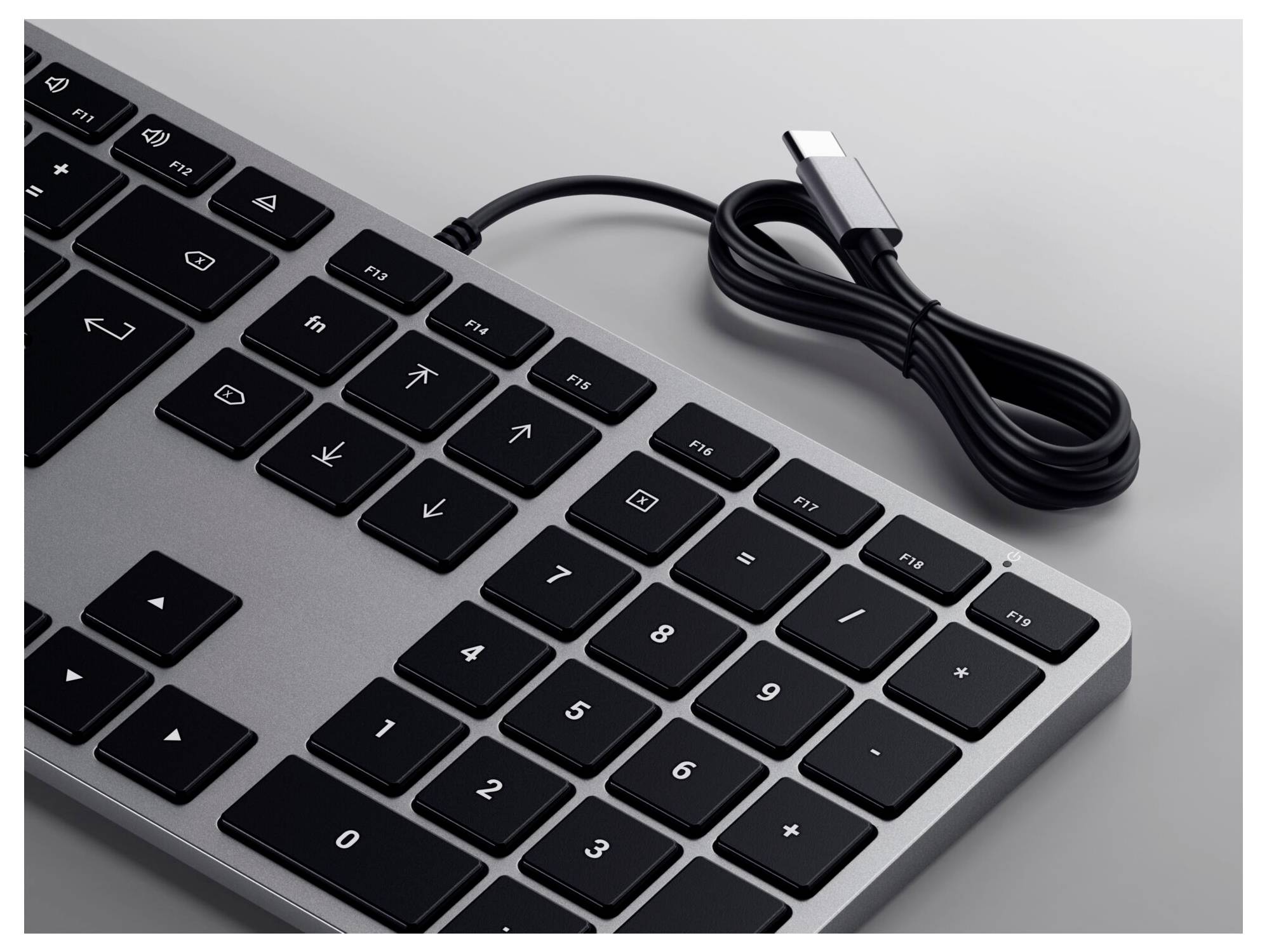 Satechi Slim W3 Kabelgebunden Tastatur Schweiz, QWERTZ Anthrazit Multimediatasten, mit numerischer Tastatur, Beleuchtet