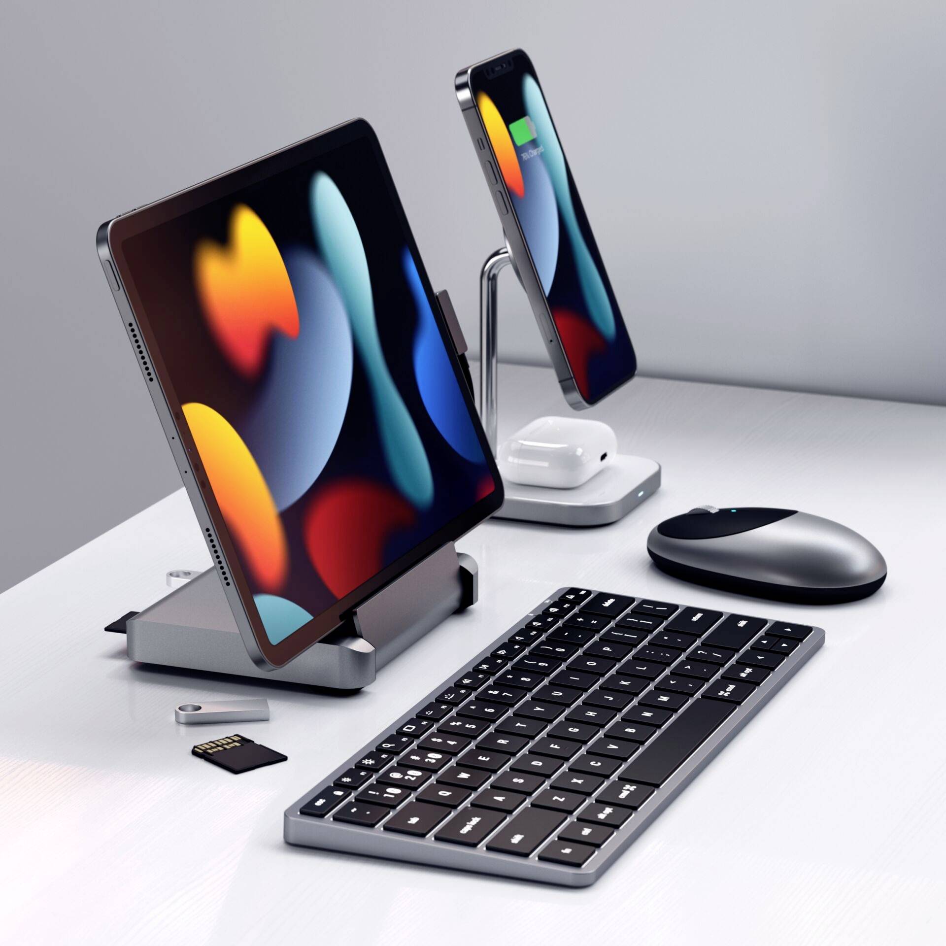 Satechi Slim X1 Mini Bluetooth® Tastatur Deutsch, QWERTZ Anthrazit Multimediatasten, Beleuchtet