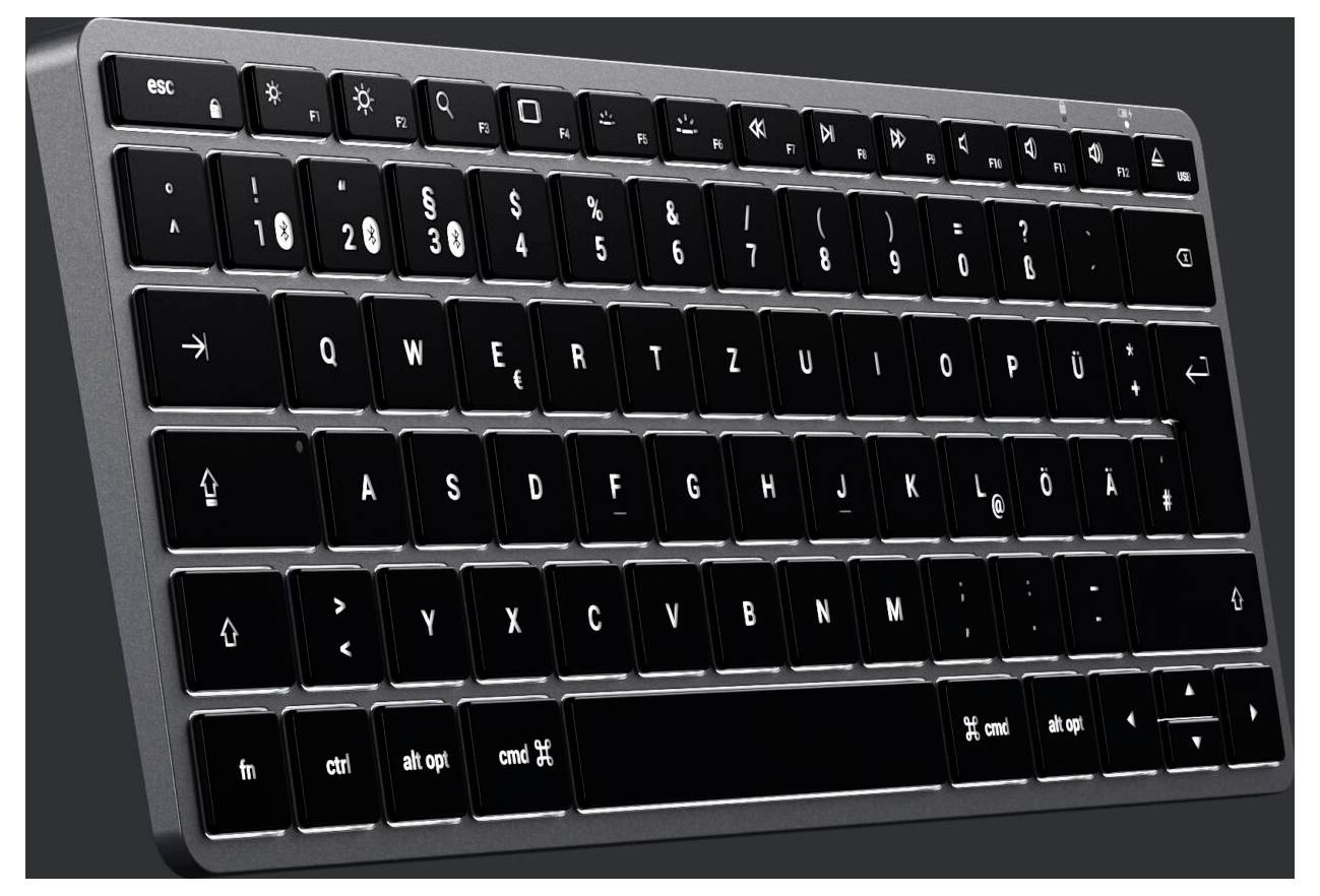 Satechi Slim X1 Mini Bluetooth® Tastatur Deutsch, QWERTZ Anthrazit Multimediatasten, Beleuchtet