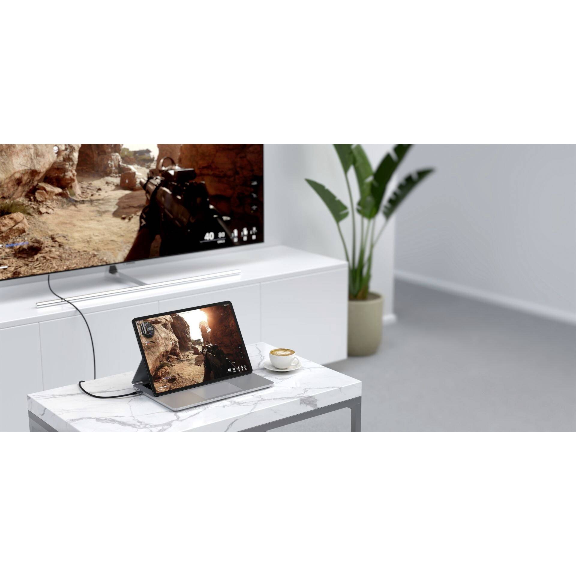 Satechi USB-C® / HDMI Anschlusskabel HDMI-A Stecker, USB-C® Stecker 1.96m Grau, Schwarz ST-YH8KCM 8K UHD USB-C®-Displaykabel