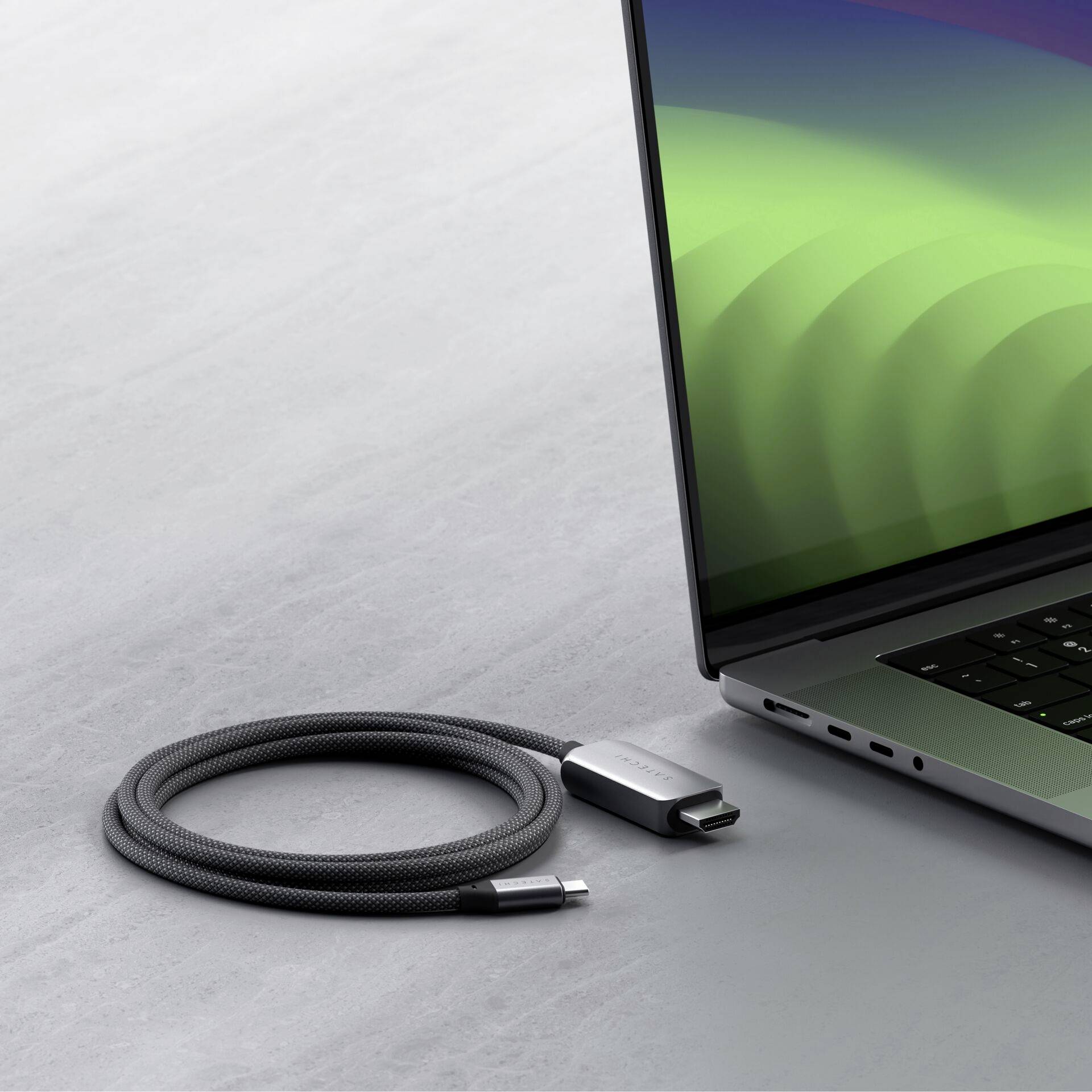 Satechi USB-C® / HDMI Anschlusskabel HDMI-A Stecker, USB-C® Stecker 1.96m Grau, Schwarz ST-YH8KCM 8K UHD USB-C®-Displaykabel