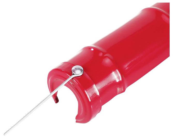 Roter Werkzeuggriff mit eingesetzter Stecknadel.