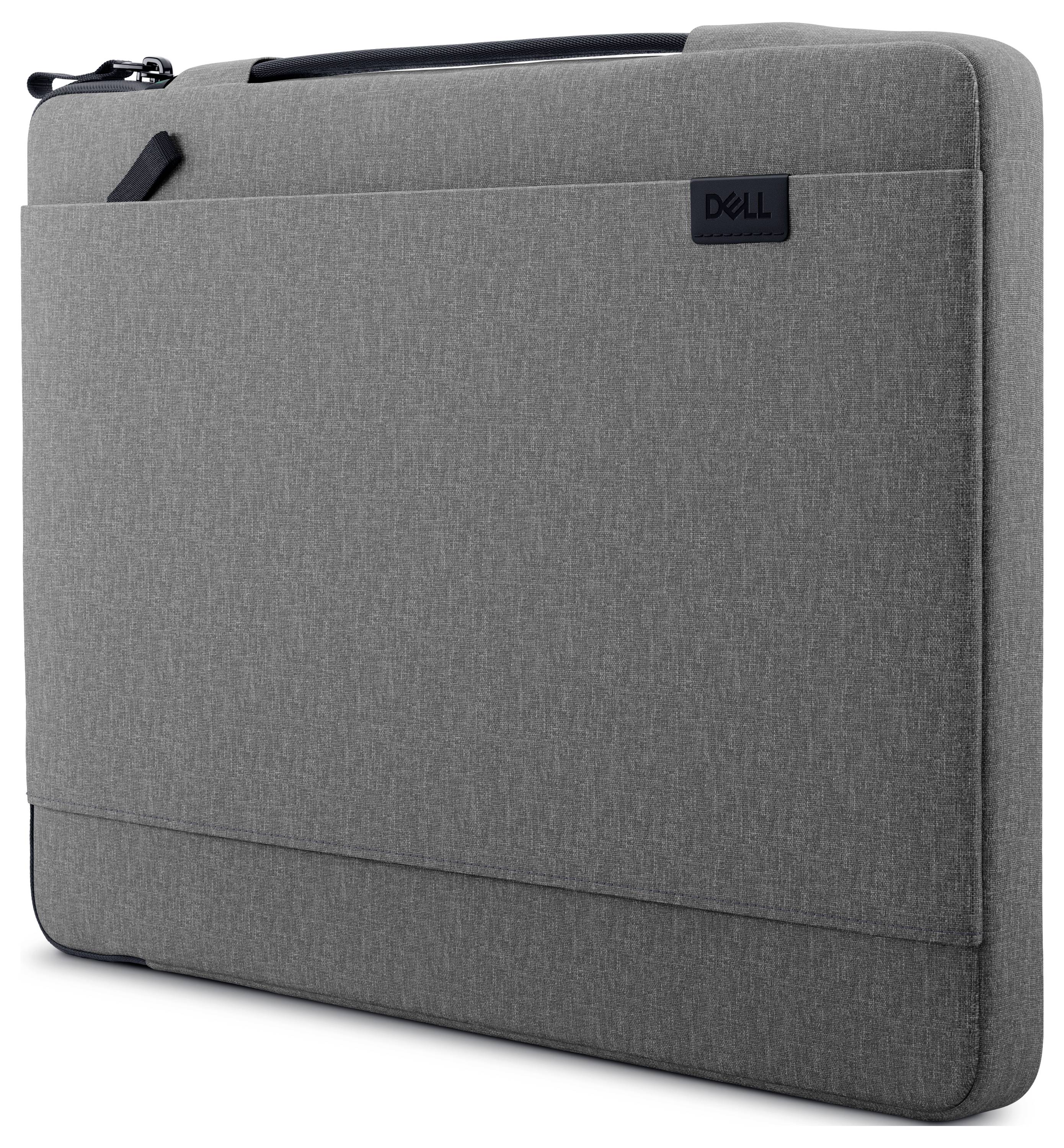 Graue Laptop-Hülle von Dell, aus Textilmaterial, bietet Schutz und hat einen Reißverschluss und ein Fach für Zubehör.