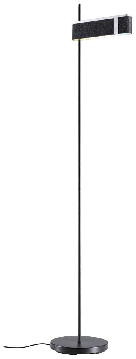 Stehlampe mit schlankem schwarzen Ständer und rechteckigem, verstellbarem Leuchtkopf. Minimalistisches Design für moderne Einrichtung.