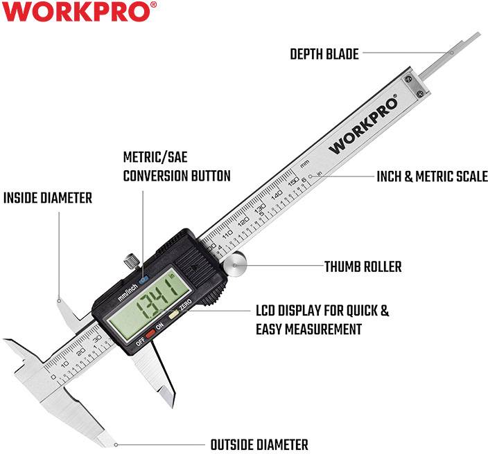 WorkPro WP266004 Digitaler Messschieber 150 mm