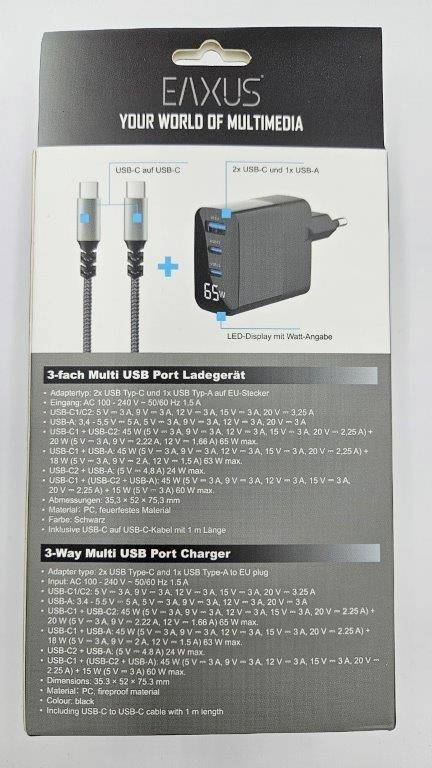 Eaxus USB Ladegerät 65W 2x USB-A, 2x USB-C® USB PD Schwarz