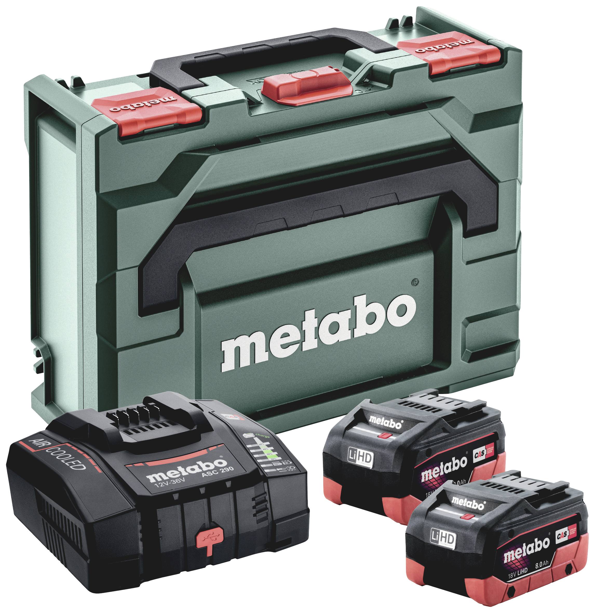 Metabo 685303000 Basic-Set 2x LiHD 8Ah + ASC 290 + metaBOX 145 Werkzeug-Akku und Ladegerät 18V 8Ah LiHD