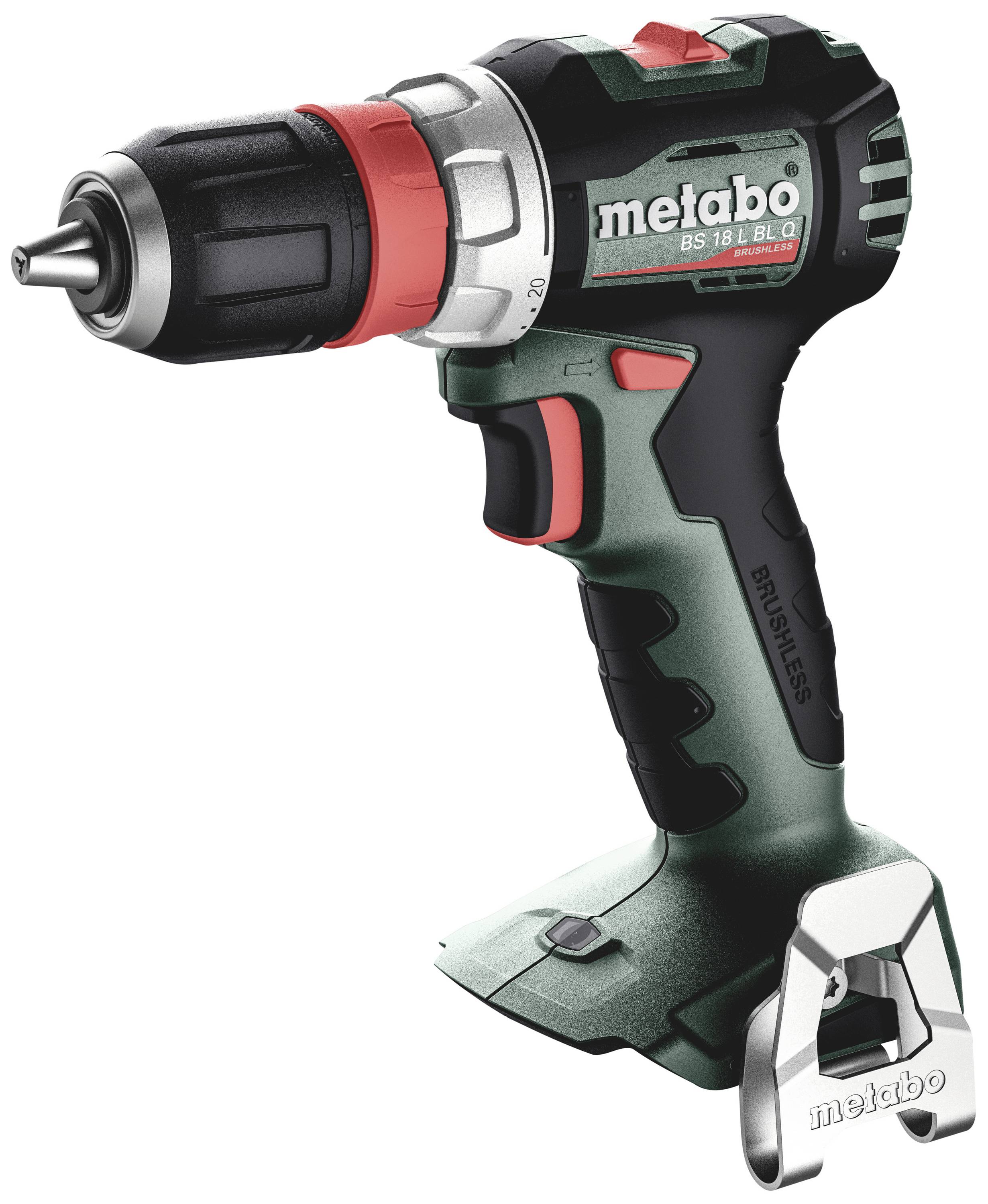Kabelloser Akkuschrauber mit Metabo-Logo, grün-schwarz, mit rotem Akzent. Ideal zum Bohren und Schrauben ohne Kabel.