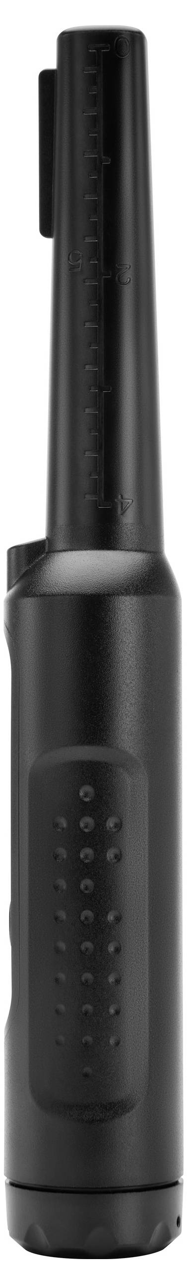 Ein schwarzes, zylindrisches Gerät, vermutlich ein Entfussler oder tragbarer Staubsauger. Es hat eine strukturelle Oberfläche mit Tasten.