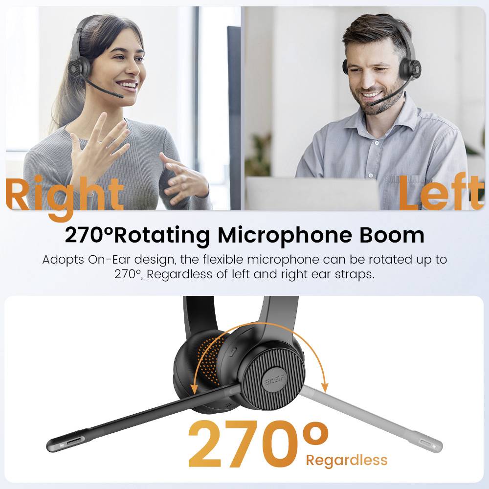 EKSA H16 On Ear Headset Bluetooth® Schwarz Noise Cancelling, Mikrofon-Rauschunterdrückung Headset, Lautstärkeregelung