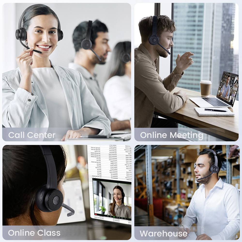 EKSA H16 On Ear Headset Bluetooth® Schwarz Noise Cancelling, Mikrofon-Rauschunterdrückung Headset, Lautstärkeregelung