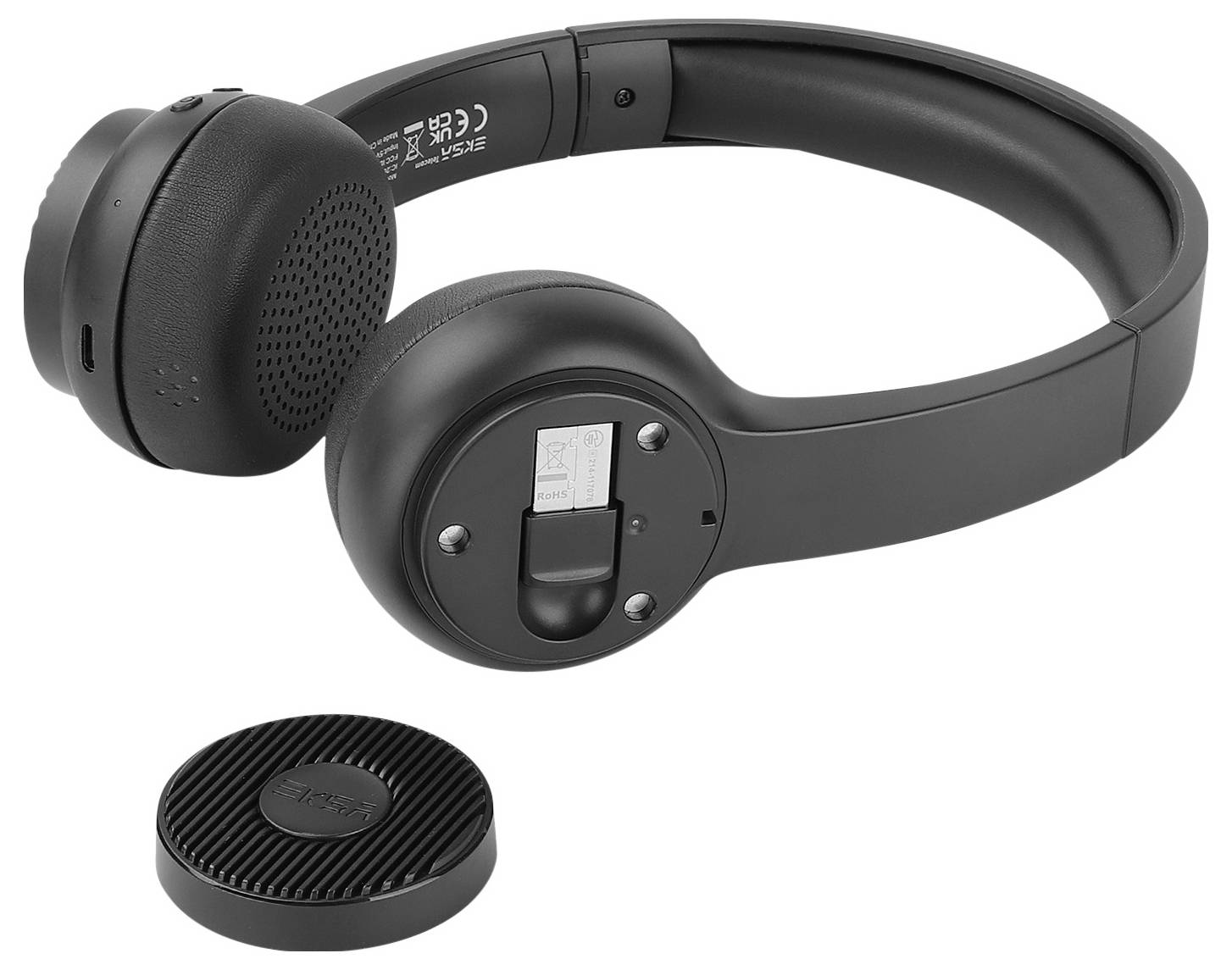 EKSA H16 On Ear Headset Bluetooth® Schwarz Noise Cancelling, Mikrofon-Rauschunterdrückung Headset, Lautstärkeregelung