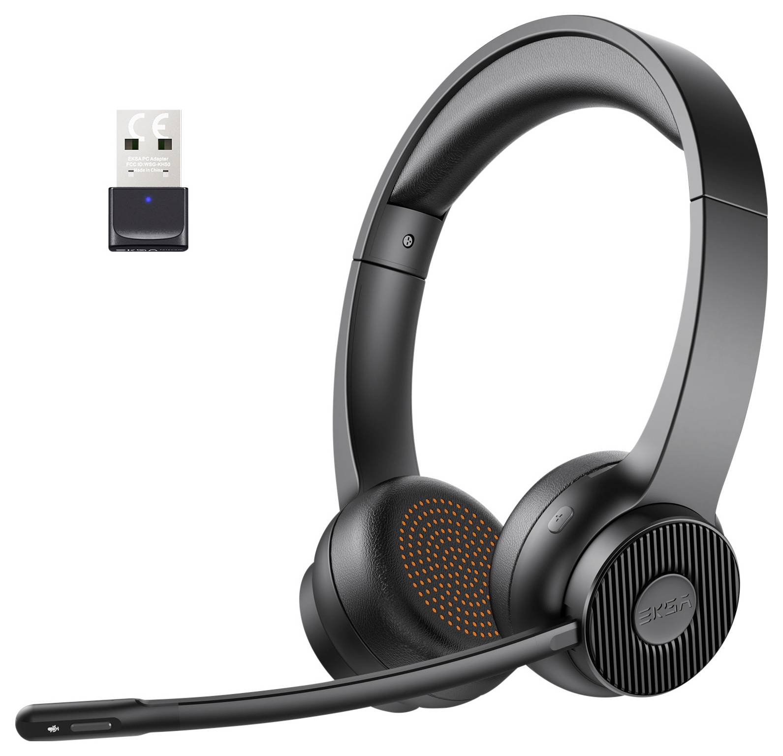 EKSA H16 On Ear Headset Bluetooth® Schwarz Noise Cancelling, Mikrofon-Rauschunterdrückung Headset, Lautstärkeregelung