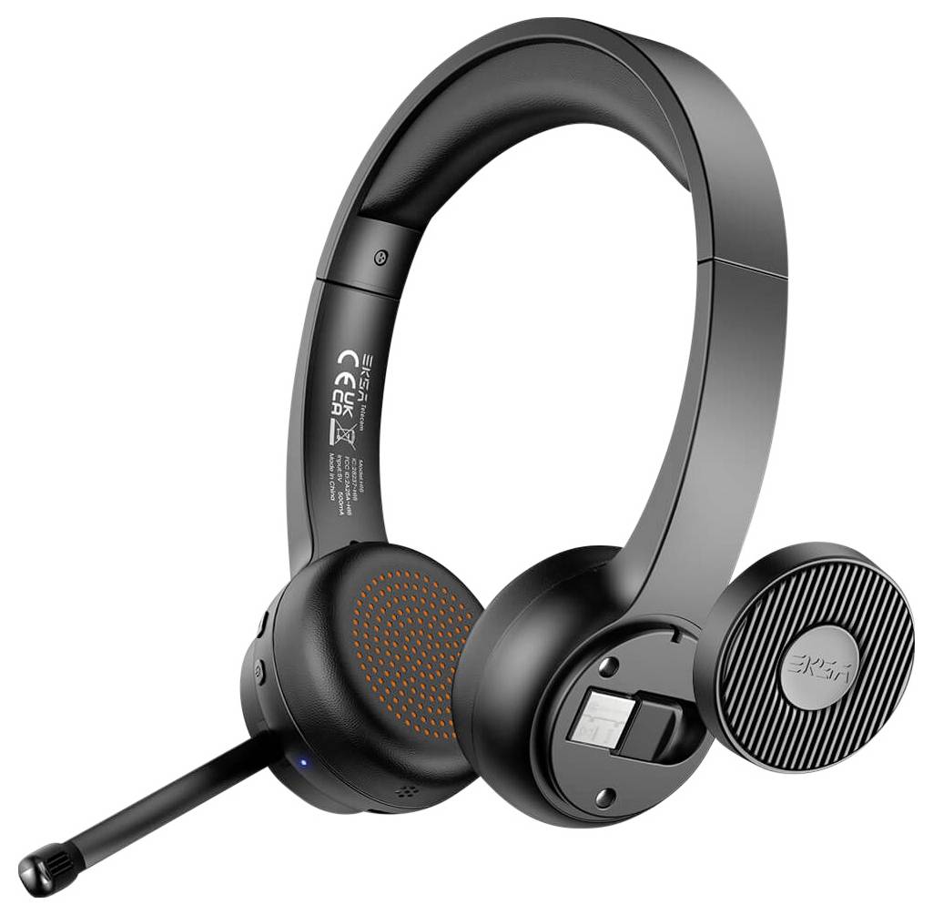 EKSA H16 On Ear Headset Bluetooth® Schwarz Noise Cancelling, Mikrofon-Rauschunterdrückung Headset, Lautstärkeregelung