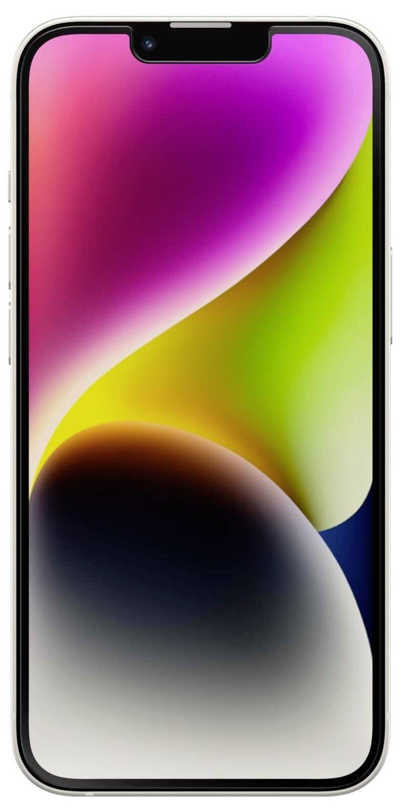 Smartphone mit farbenfrohem Hintergrundbild auf dem Bildschirm, zeigt eine Mischung aus Rosa, Gelb, Grün und Schwarz.