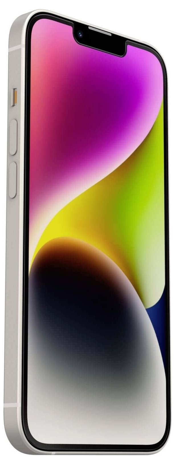 Smartphone mit farbenfrohem Bildschirm, zeigt Farbverlauf in Pink, Gelb, Grün und Schwarz.