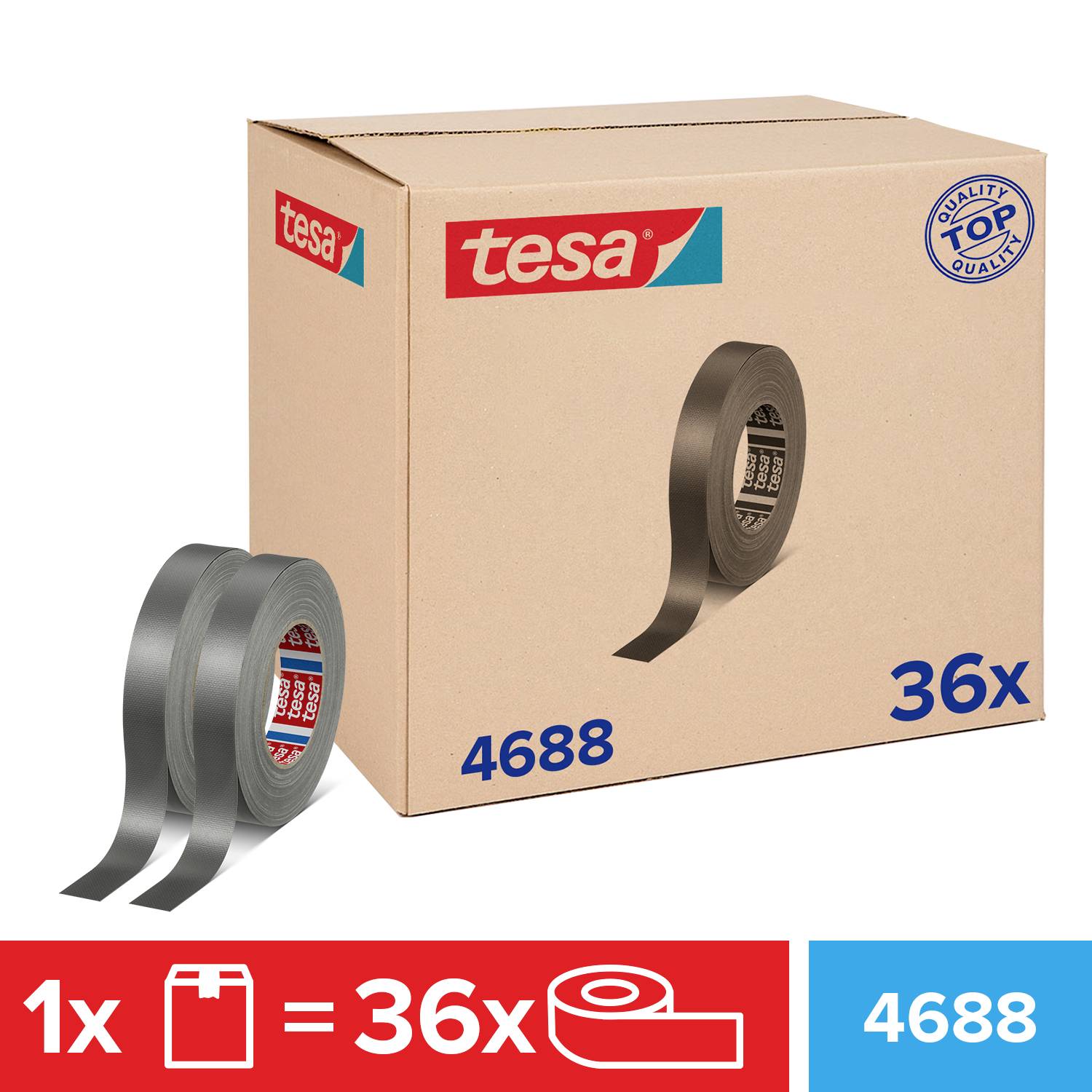 Tesa tesaband 4688 Standard 04688-00006-00 Gewebeklebeband Silber (matt) (L x B) 50m x 25mm 36St.