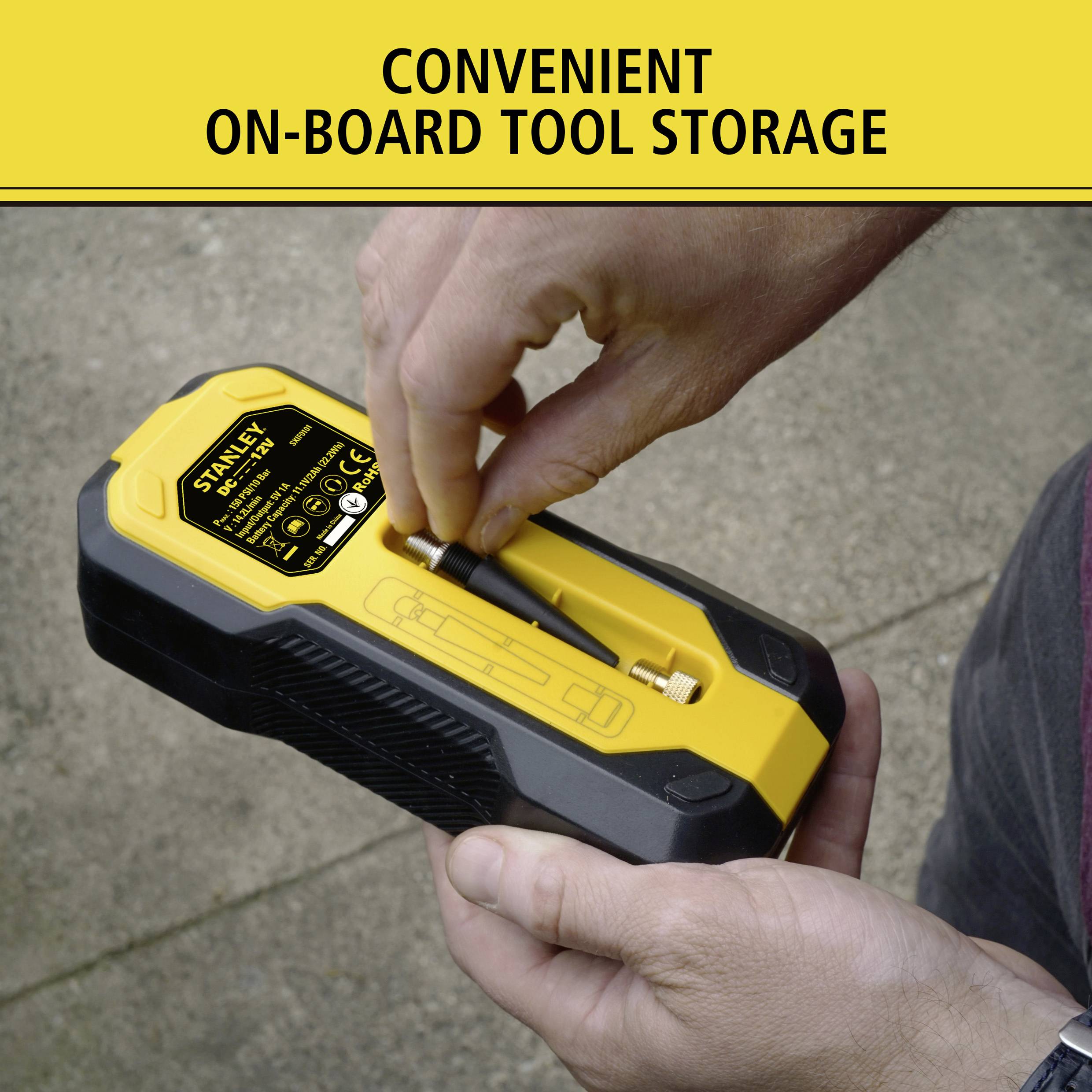 STANLEY SXIF0101 Akku-Kompressor 10 bar Automatische Abschaltung, Digitales Display, Inkl. 1 Akku, mit Powerbank-Funktion