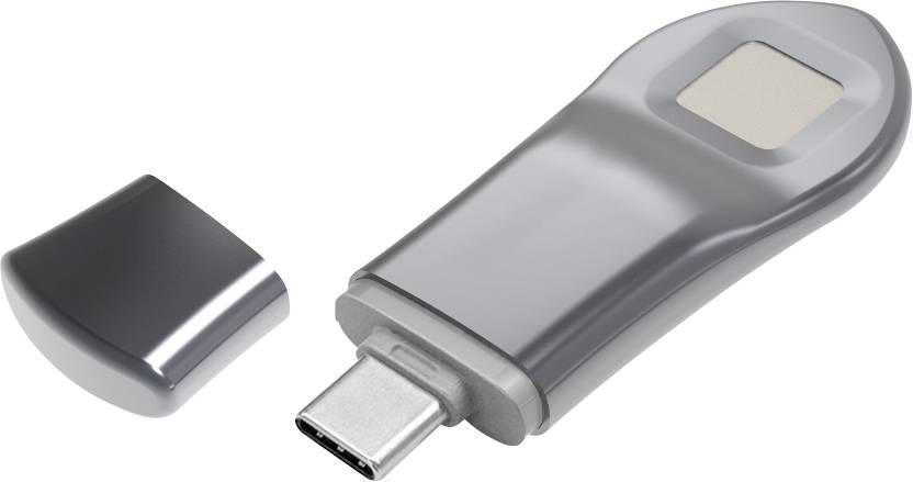 Ein silberner USB-C-Stick mit abgenommener Kappe.