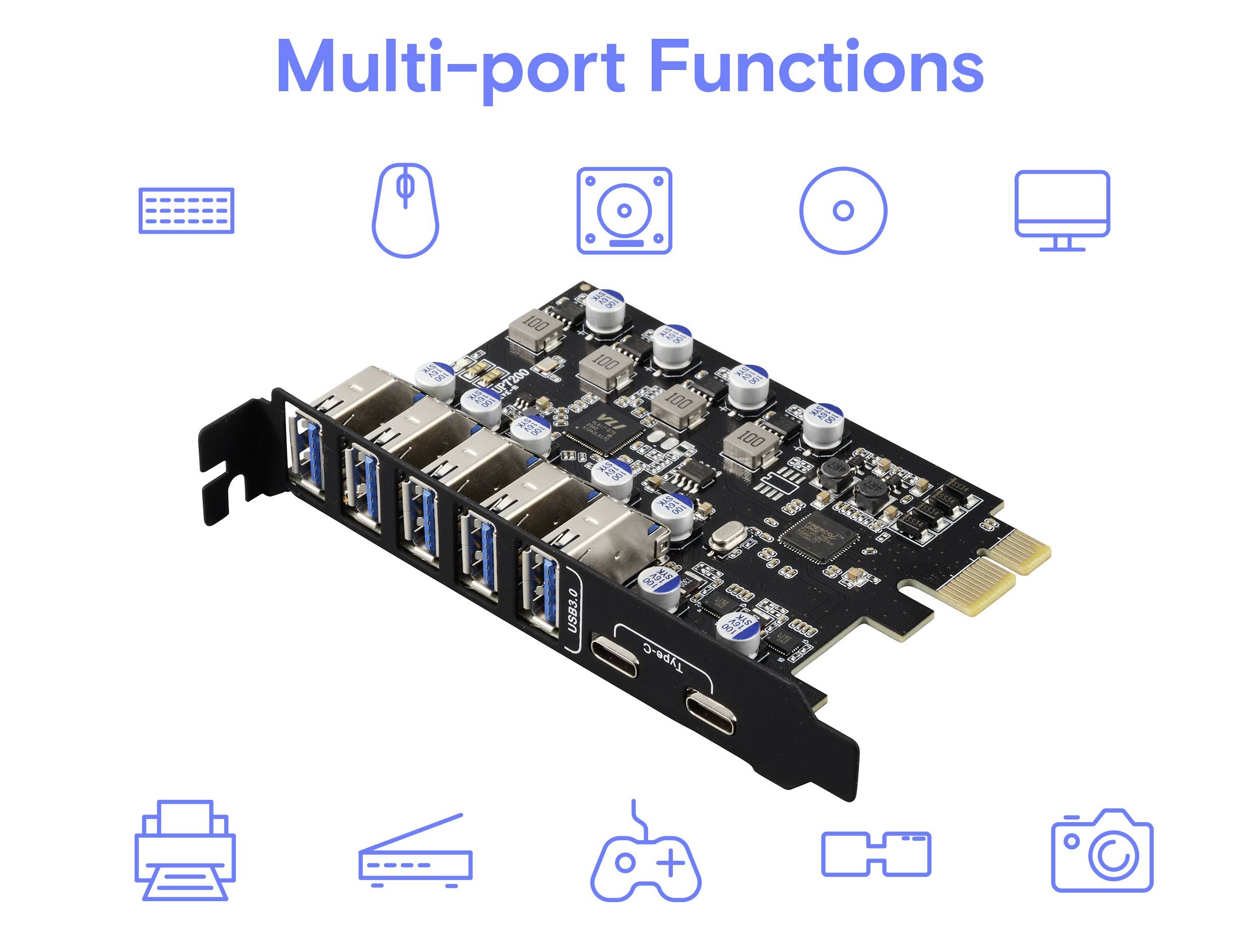 Renkforce RF-6613198 5+2 Port USB 3.2 Gen 1 Controllerkarte USB-A (USB 3.0), USB-C® (USB 3.2 Gen 1) PCIe x1