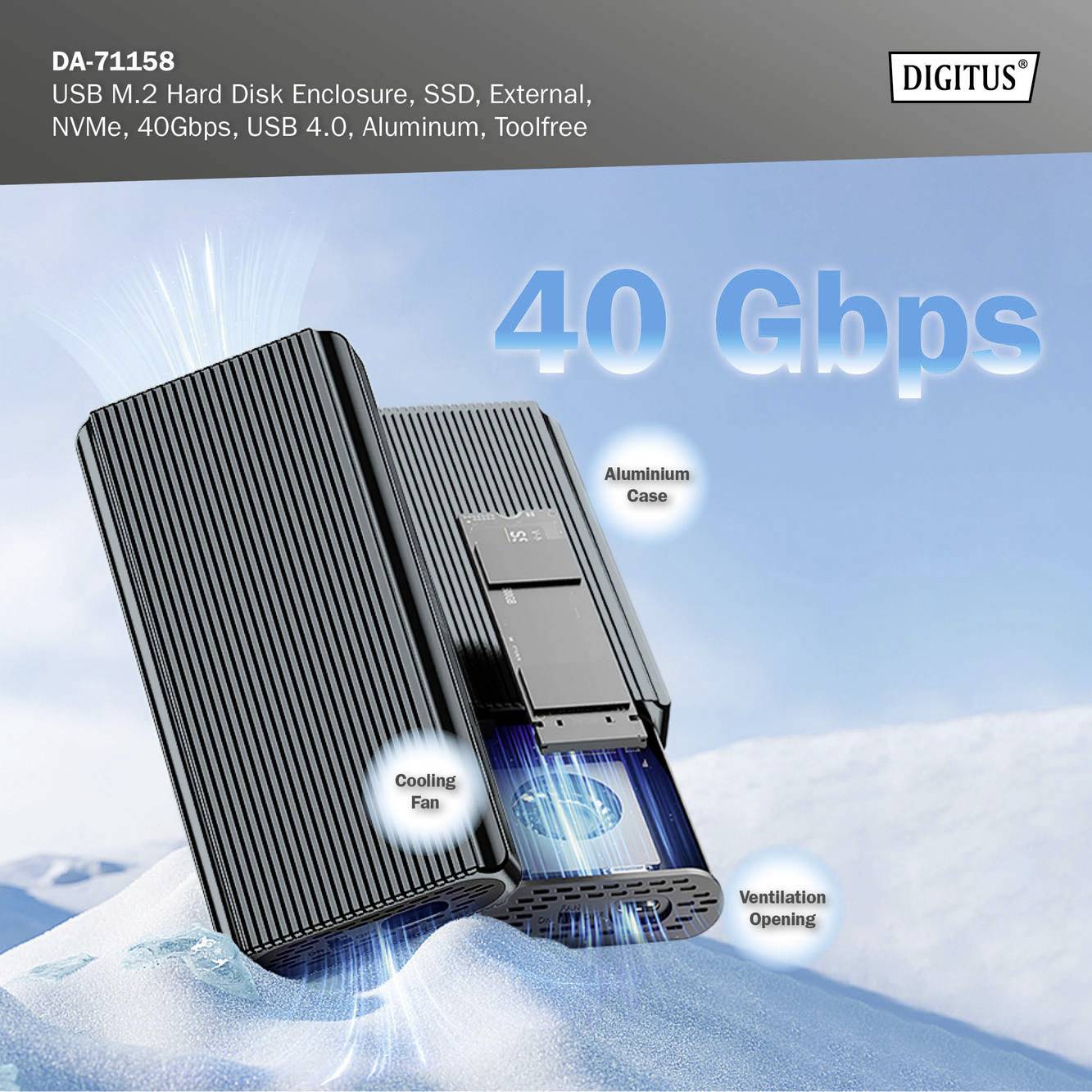 Digitus DA-71158 M.2 SSD-Gehäuse USB-C® (USB4®) 40 GBit/s M.2 PCIe NVMe 2230, 2242, 2260, 2280 DA-71158