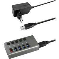 Maxtrack CH10L 5 Port USB 3.0-Hub einzeln schaltbar Silber-Grau Maxtrack CH10L 5 Port USB 3.0-Hub einzeln schaltbar Silber-Grau