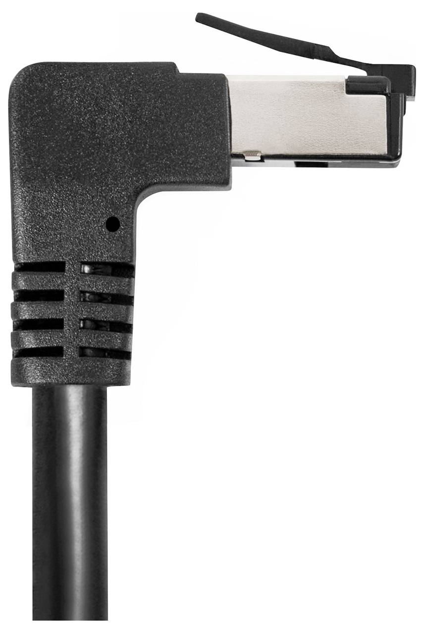 Maxtrack TI49-0,5L RJ45 Netzwerkkabel, Patchkabel CAT 8.1 S/FTP 0.50 m Schwarz 90° nach oben gewink