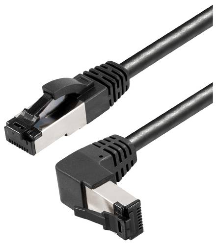 Maxtrack TI49-1L RJ45 Netzwerkkabel, Patchkabel CAT 8.1 S/FTP 1 m Schwarz 90° nach oben gewinkelt