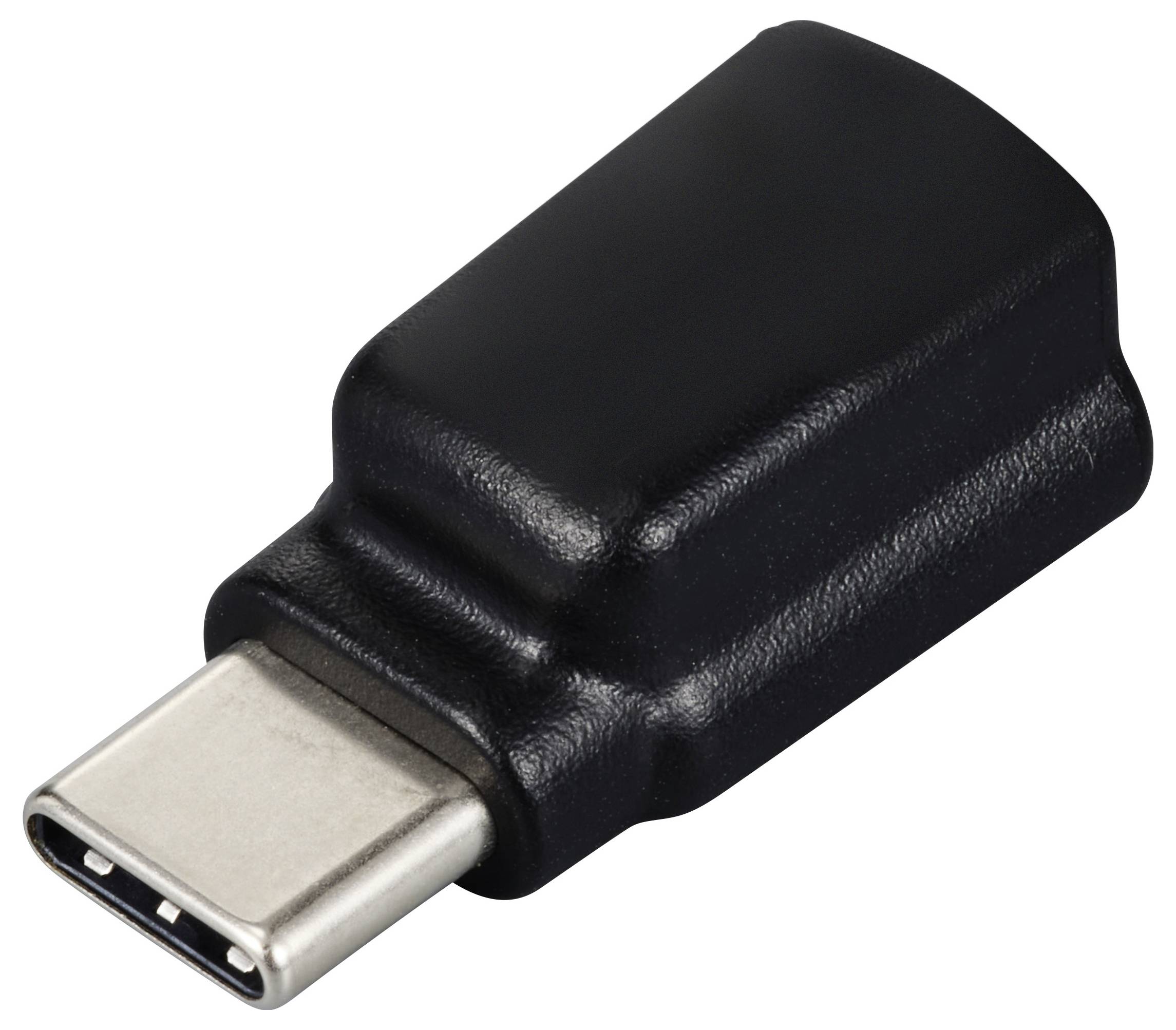 Ein schwarzer USB-C-zu-USB-A-Adapter, klein und kompakt, geeignet zum Anschließen von USB-C-Geräten an ältere USB-A-Anschlüsse.
