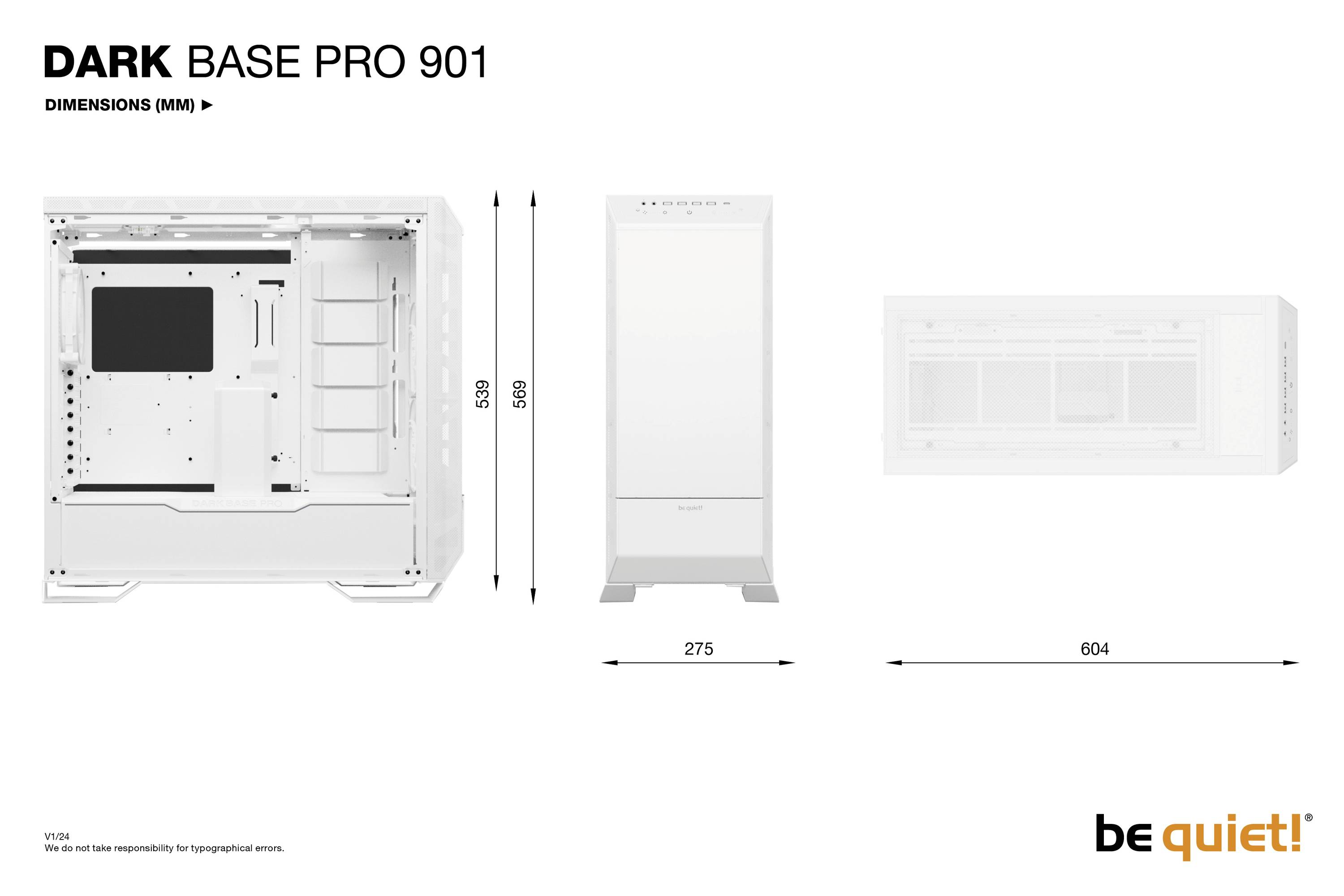 BeQuiet DARK BASE PRO 901 White Full Tower PC-Gehäuse Weiß 3 vorinstallierte Lüfter, Integrierte Beleuchtung, Seitenfenster
